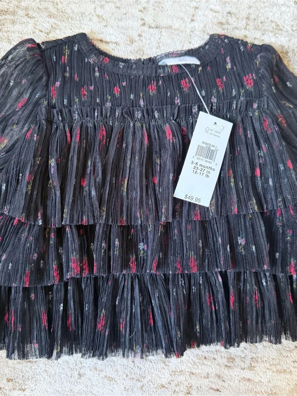 3-6 months - Old Navy Toddler Girls Tiered Black Floral Shirt/Top